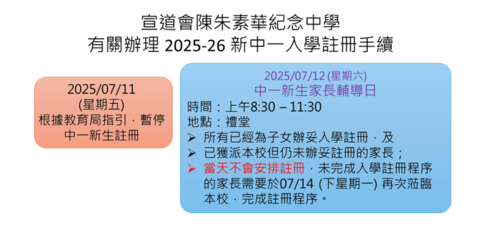 有關辦理 2025-26 新中一入學註冊手續